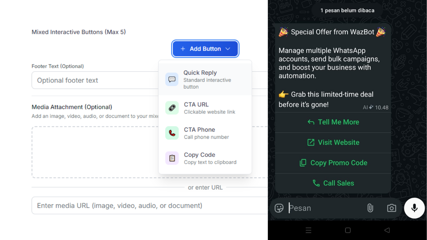 Pesan Tombol WhatsApp